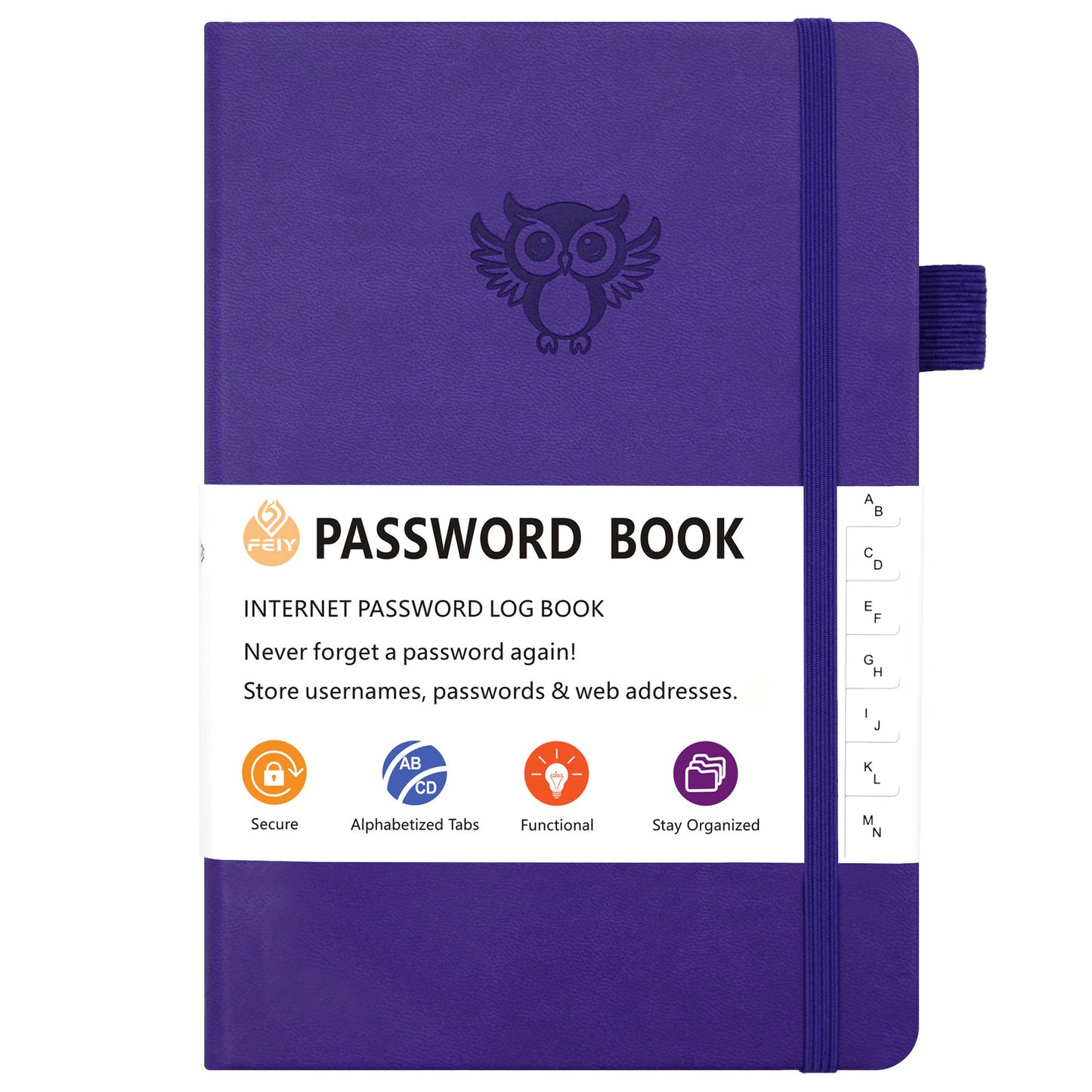Deep purple Password Log Book with Alphabetical Tabs Internet Address Organizer Small PU Leather Notebook V888-ELOSUNG41249