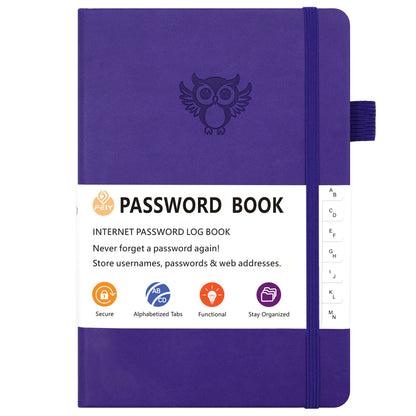 Deep purple Password Log Book with Alphabetical Tabs Internet Address Organizer Small PU Leather Notebook V888-ELOSUNG41249