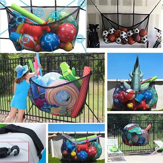 Black Large Hanging Pool Toy Storage Bag - Mesh Net Organiser for Swimming Floats, Sports Balls & Inflatables V888-ELOSUNG41254