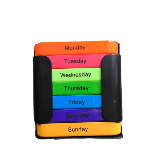 7 Day Weekly Pill Organiser Box - Rainbow Colour Coded Medicine Storage with 4 Daily Compartments - Portable V888-ELOSUNG41263