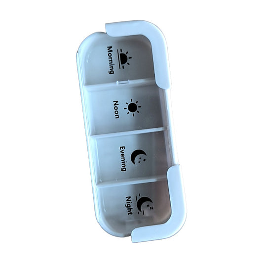 7 Day Weekly Pill Organiser Tower - White & Blue Medicine Storage Box with 4 Daily Compartments - Portable V888-ELOSUNG41265