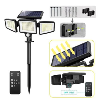 Solar Garden Lights Outdoor Motion Sensor 210 LED - 2-in-1 Ground Spike & Wall Mount Flood Light with Remote V888-ELOSUNG41268