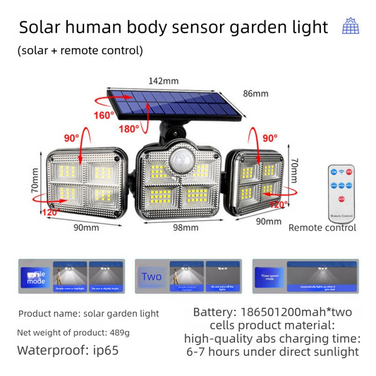 Solar Security Lights Outdoor Motion Sensor 122 LED - 3 Adjustable Heads Flood Light with Remote IP65 V888-ELOSUNG41269