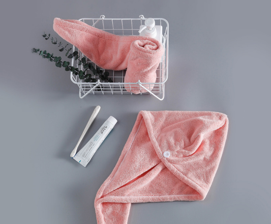 Soft Microfibre Hair Drying Towel Wrap - Super Absorbent Coral Fleece Turban with Secure Button - Quick Dry V888-ELOSUNG41297