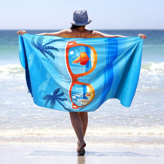 Sand Free Microfibre Beach Towel - Quick Dry Lightweight Travel Towel 80x160cm - 3D Sunglasses Print for V888-ELOSUNG41302