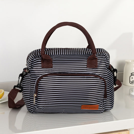 Large Insulated Lunch Bag with Shoulder Strap - Black and White Stripe Thermal Cooler Tote for Work, School V888-ELOSUNG41311