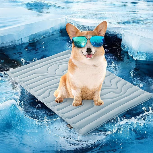 2 Pack Large Dog Cooling Mat 122x71cm - Reversible Self Cooling & Warm Pet Bed Pad - Beige & Bipolar Blue V888-ELOSUNG41352