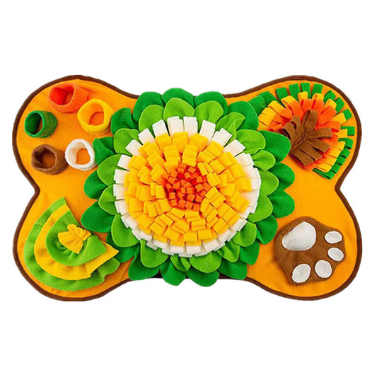 Interactive Dog Snuffle Mat Bone Shape 64x43cm - Slow Feeder & Foraging Puzzle Toy - Golden Yellow Fleece V888-ELOSUNG41371