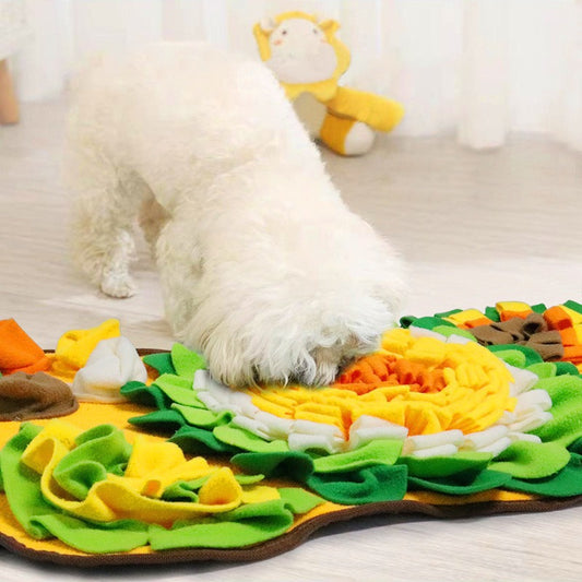 Interactive Dog Snuffle Mat Bone Shape 64x43cm - Slow Feeder & Foraging Puzzle Toy - Golden Yellow Fleece V888-ELOSUNG41371