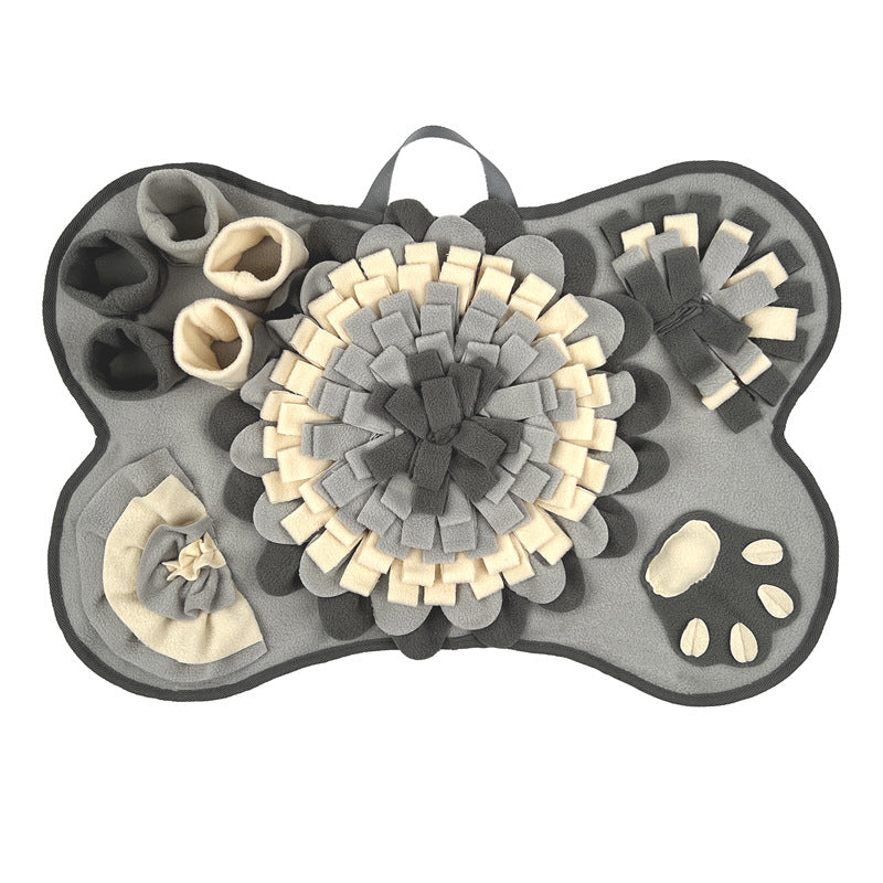 Interactive Dog Snuffle Mat Bone Shape Grey 64x43cm - Slow Feeder & Foraging Puzzle Toy - Washable Fleece V888-ELOSUNG41372