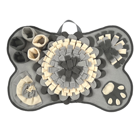 Interactive Dog Snuffle Mat Bone Shape Grey 64x43cm - Slow Feeder & Foraging Puzzle Toy - Washable Fleece V888-ELOSUNG41372