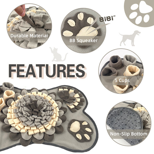 Interactive Dog Snuffle Mat Bone Shape Grey 64x43cm - Slow Feeder & Foraging Puzzle Toy - Washable Fleece V888-ELOSUNG41372