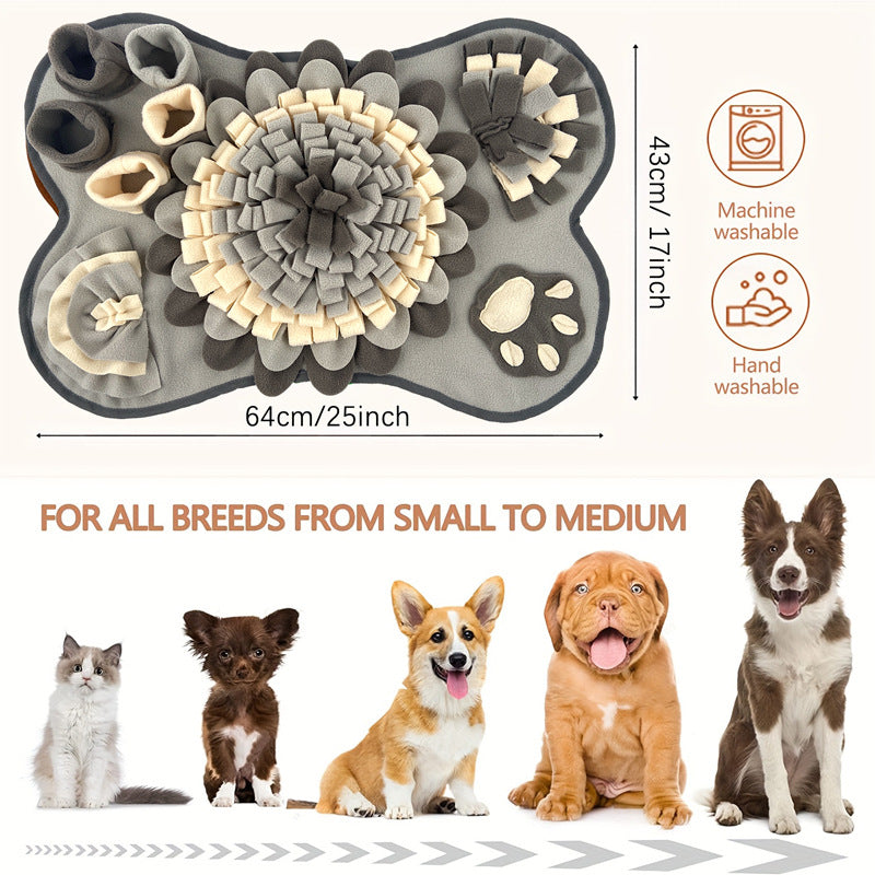 Interactive Dog Snuffle Mat Bone Shape Grey 64x43cm - Slow Feeder & Foraging Puzzle Toy - Washable Fleece V888-ELOSUNG41372