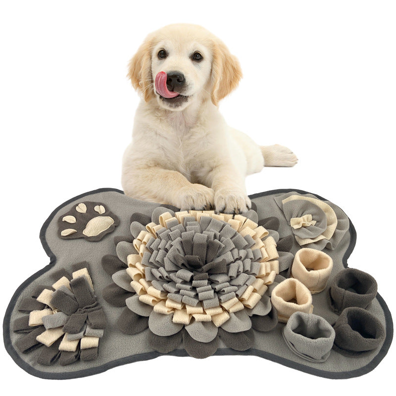 Interactive Dog Snuffle Mat Bone Shape Grey 64x43cm - Slow Feeder & Foraging Puzzle Toy - Washable Fleece V888-ELOSUNG41372