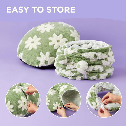 2-in-1 Cat Tunnel Bed Blue Daisy 80cm - Plush Donut Pet Cave & Play Tube - Detachable Washable Cushion & V888-ELOSUNG41374