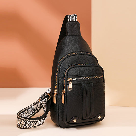 Women's Soft PU Leather Sling Bag Crossbody Chest Purse with Adjustable Boho Strap - Lightweight Multi-Pocket V888-ELOSUNG41386