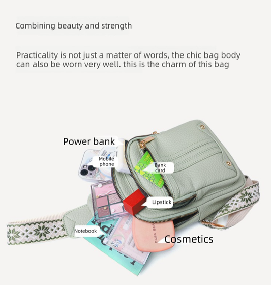 Women's Soft PU Leather Sling Bag Crossbody Chest Purse with Adjustable Boho Strap - Lightweight Multi-Pocket V888-ELOSUNG41386