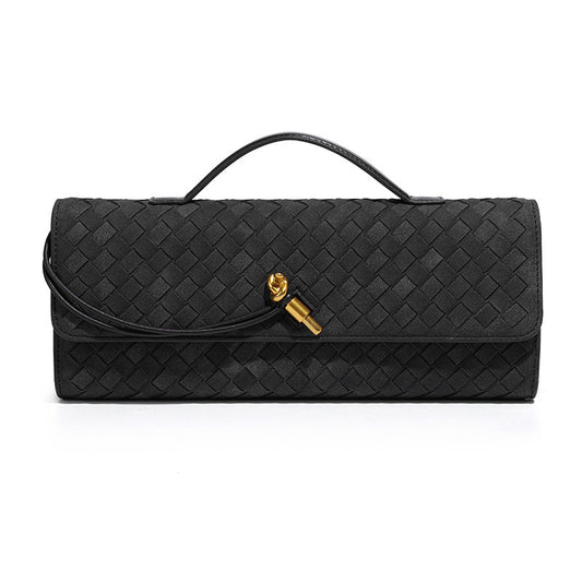 Retro Woven Baguette Handbag for Women Suede Texture PU Leather Shoulder Crossbody Bag Elegant Evening Clutch V888-ELOSUNG41399