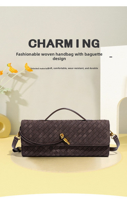 Retro Woven Baguette Handbag for Women Suede Texture PU Leather Shoulder Crossbody Bag Elegant Evening Clutch V888-ELOSUNG41399