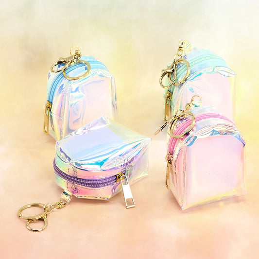 4 PCS Holographic Mini Backpack Coin Purses - Iridescent TPU Keyring Pouch - Small Waterproof Storage for V888-ELOSUNG41416