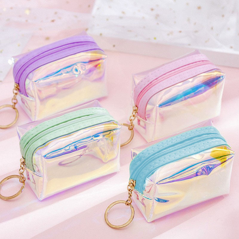 4 PCS Holographic Mini Coin Purses - Iridescent TPU Keyring Pouch - Waterproof Clear Storage for Earbuds, V888-ELOSUNG41422