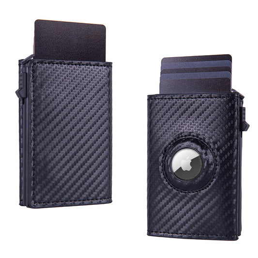 RFID Blocking Pop-Up Card Wallet with AirTag Holder - Carbon Fiber Texture Aluminum Smart Wallet - Automatic V888-ELOSUNG41427