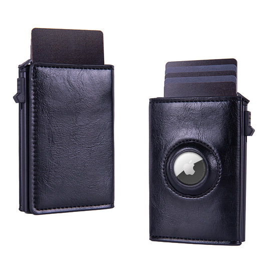 RFID Blocking Pop-Up Card Wallet with AirTag Holder - Crazy Horse Leather Style Aluminium Smart Wallet - V888-ELOSUNG41428