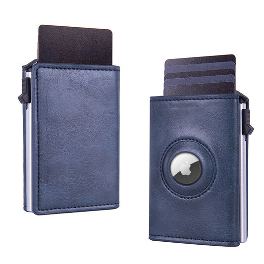 RFID Blocking Pop-Up Card Wallet with AirTag Holder - Automatic Slider Aluminium Smart Case with Cash Slot - V888-ELOSUNG41431
