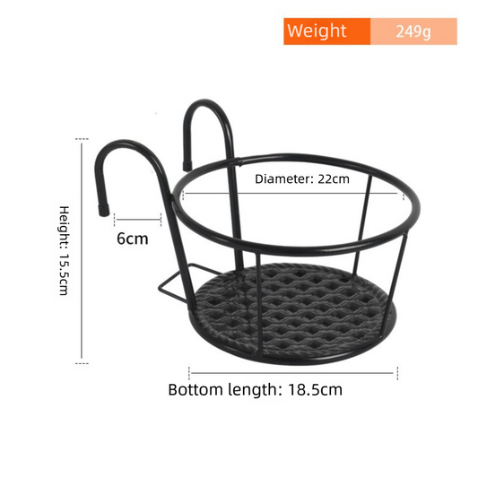 Hanging Flower Pot Holder Metal Balcony Railing Planter Basket Round Iron Rack with Mesh Bottom Fits up to V888-ELOSUNG41488