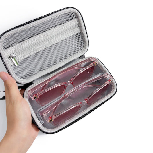 Portable Sunglasses Organiser Case Hard Shell EVA Storage Box for 2 Pairs of Glasses Travel Holder with Mesh V888-ELOSUNG41489