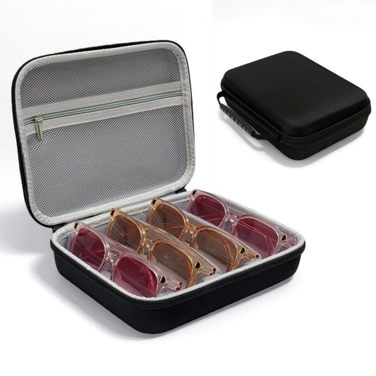 Portable 4-Slot Sunglasses Organiser Case Hard Shell EVA Storage Box Travel Holder with Mesh Pocket 22cm Black V888-ELOSUNG41491
