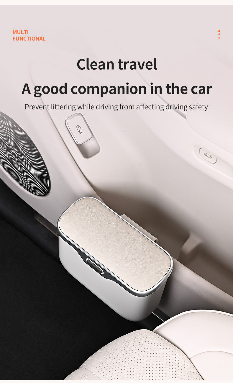 Car Trash Can Hanging Rubbish Bin with Lid Waterproof Leather Vehicle Organiser Storage Box for Door Seat V888-ELOSUNG41509