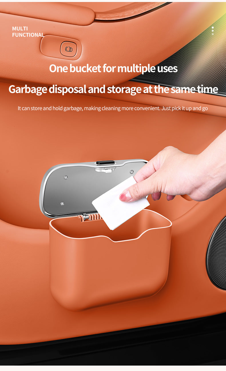 Car Trash Can Hanging Rubbish Bin with Lid Waterproof Leather Vehicle Organiser Storage Box for Door Seat V888-ELOSUNG41509