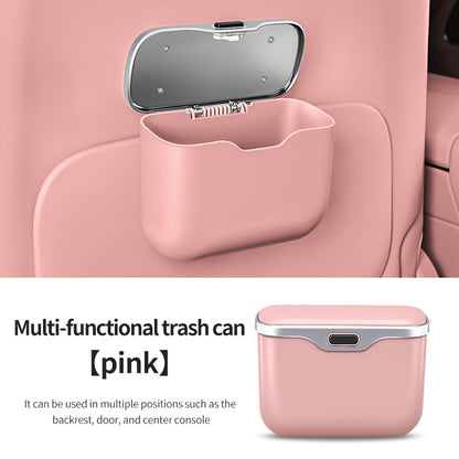 Car Trash Can Hanging Rubbish Bin with Lid Waterproof Leather Vehicle Organiser Storage Box for Door Seat V888-ELOSUNG41516