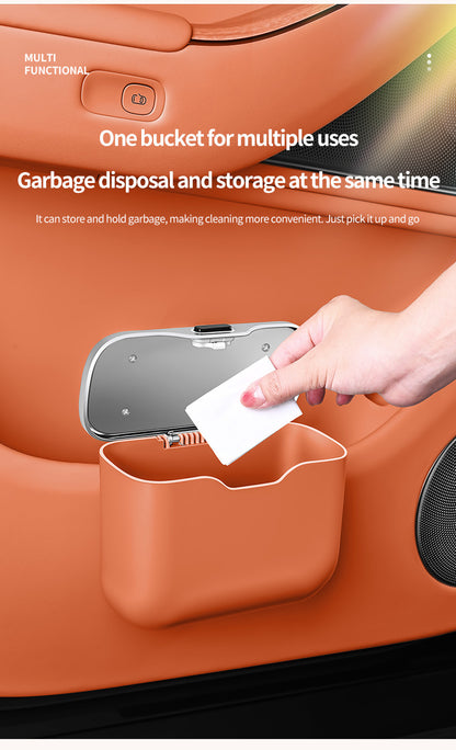 Car Trash Can Hanging Rubbish Bin with Lid Waterproof Leather Vehicle Organiser Storage Box for Door Seat V888-ELOSUNG41516