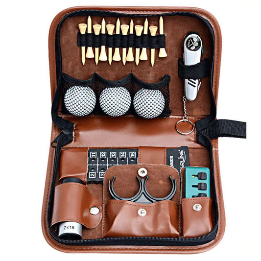 Premium PU Leather Golf Accessory Pouch Portable Zippered Organiser Bag for Tees Balls Scorecard & Tools V888-ELOSUNG41517