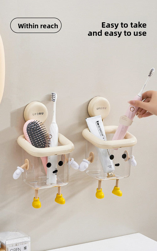 2 PCS Suction Cup Bathroom Organizer Wall Mounted Toothbrush Holder No Drill Storage Caddy with Drainage for V888-ELOSUNG41529