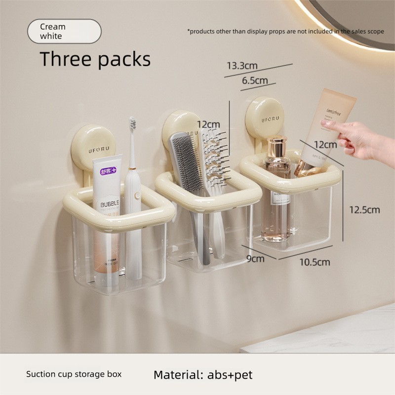 3 PCS Suction Cup Bathroom Organizer Wall Mounted Toothbrush Holder No Drill Storage Caddy with Drainage for V888-ELOSUNG41531