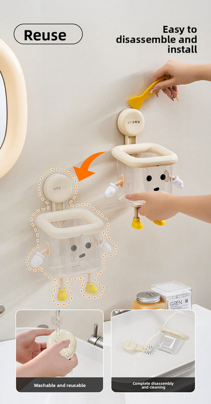 3 PCS Suction Cup Bathroom Organizer Wall Mounted Toothbrush Holder No Drill Storage Caddy with Drainage for V888-ELOSUNG41531