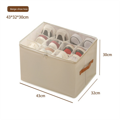Foldable Shoe Storage Box with Clear Lid 12 Compartment Wardrobe Organiser for Sneakers Flat Sandals 600D V888-ELOSUNG41551