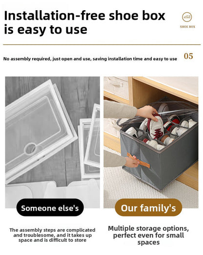Foldable Shoe Storage Box with Clear Lid 12 Compartment Wardrobe Organiser for Sneakers Flat Sandals 600D V888-ELOSUNG41551