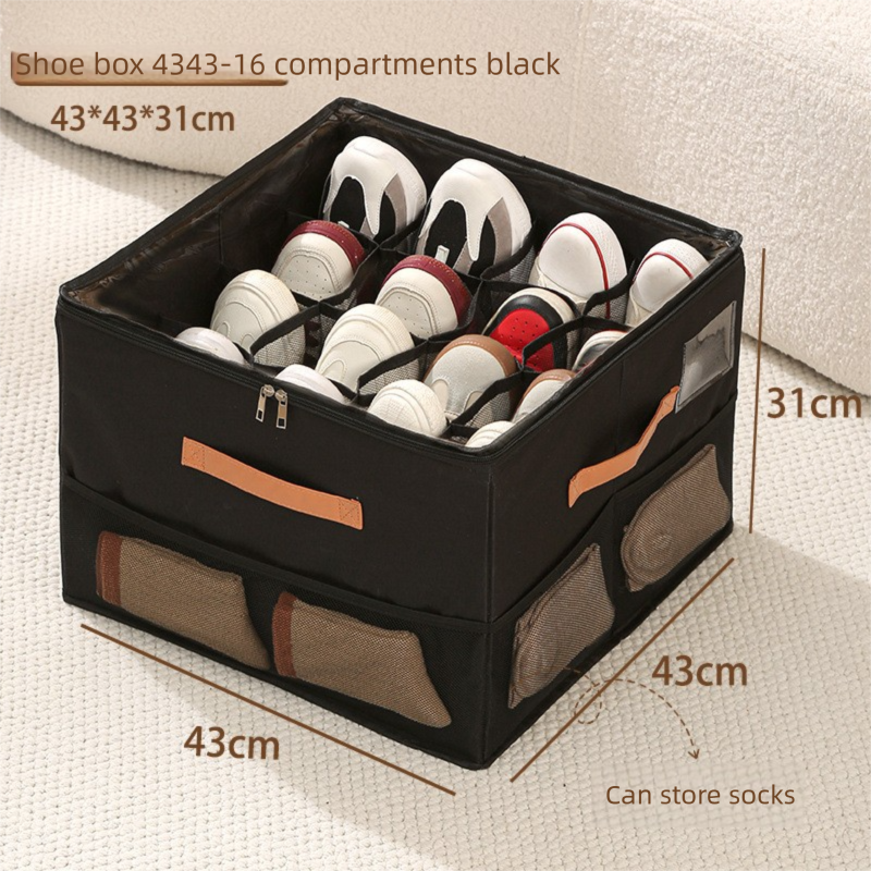 Extra Large Foldable Shoe Storage Box 16 Compartments with Side Pockets Clear Lid Wardrobe Organiser for V888-ELOSUNG41552