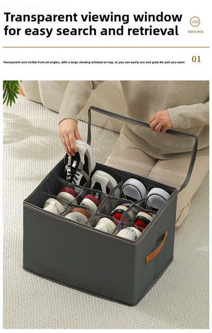 Extra Large Foldable Shoe Storage Box 16 Compartments with Side Pockets Clear Lid Wardrobe Organiser for V888-ELOSUNG41552