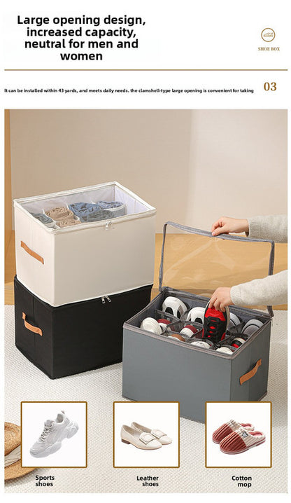 Extra Large Foldable Shoe Storage Box 16 Compartments with Side Pockets Clear Lid Wardrobe Organiser for V888-ELOSUNG41552
