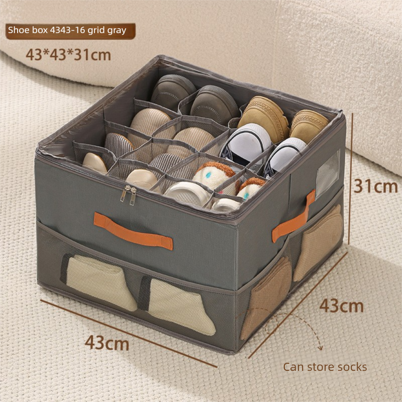 Extra Large Foldable Shoe Storage Box 16 Compartments with Side Pockets Clear Lid Wardrobe Organiser for V888-ELOSUNG41553