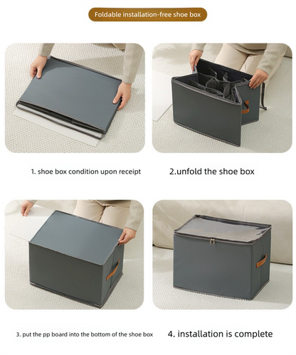 Extra Large Foldable Shoe Storage Box 16 Compartments with Side Pockets Clear Lid Wardrobe Organiser for V888-ELOSUNG41553