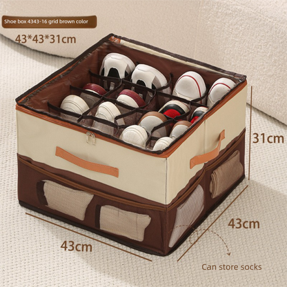 Extra Large Foldable Shoe Storage Box 16 Compartments with Side Pockets Clear Lid Wardrobe Organiser for V888-ELOSUNG41554