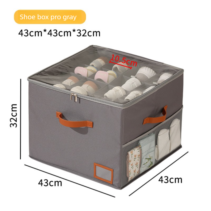 Premium Heavy Duty Shoe Storage Box 16 Grids 43cm Cube Foldable Fabric Wardrobe Organiser with Label Holder V888-ELOSUNG41556