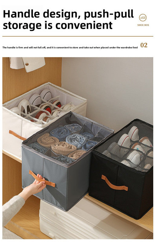 Premium Heavy Duty Shoe Storage Box 16 Grids 43cm Cube Foldable Fabric Wardrobe Organiser with Label Holder V888-ELOSUNG41556