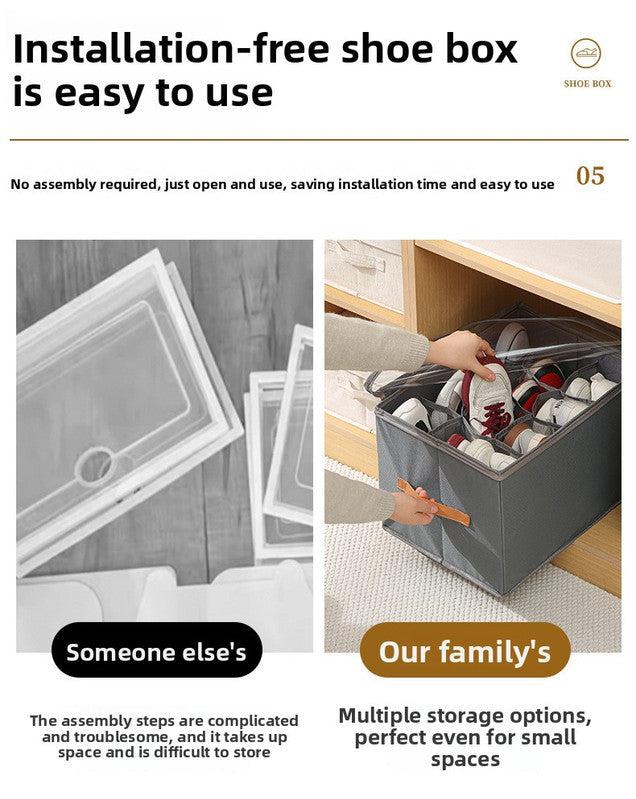 Premium Heavy Duty Shoe Storage Box 16 Grids 43cm Cube Foldable Fabric Wardrobe Organiser with Label Holder V888-ELOSUNG41556